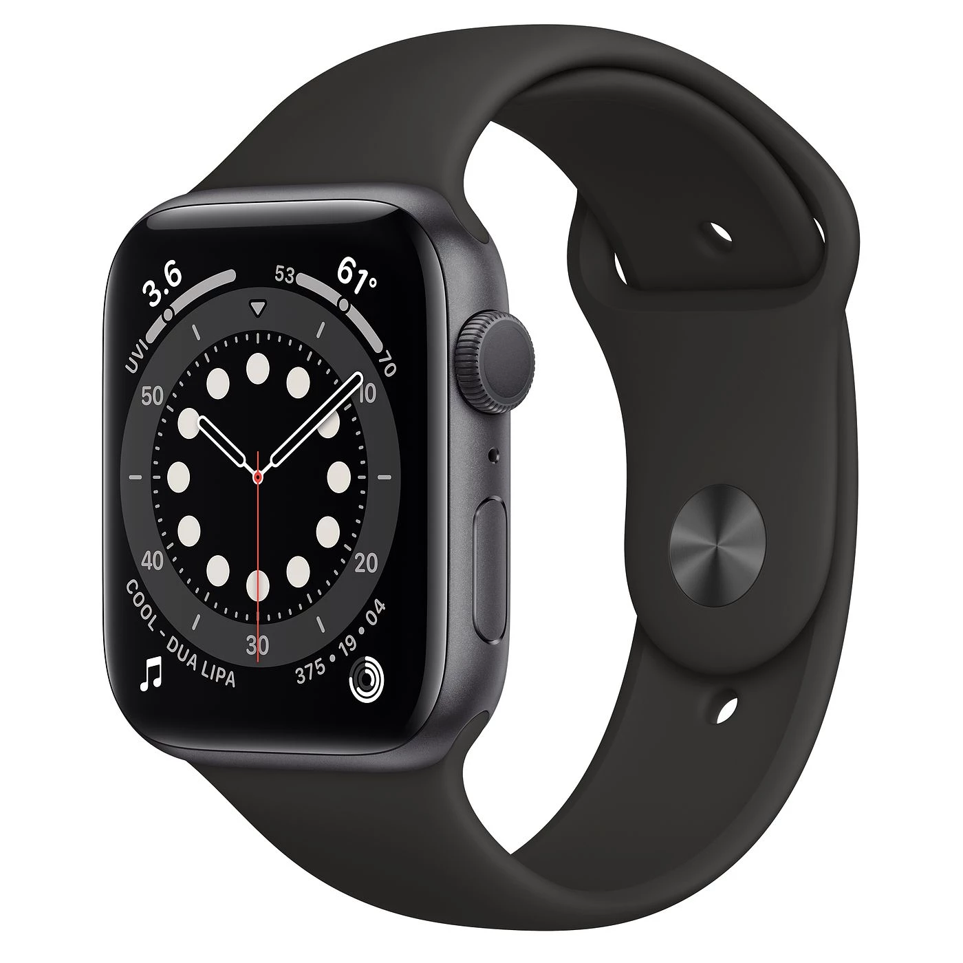 Apple Watch Series 6 GPS 44mm Space Gray Aluminum Case with Black Sport Band (M00H3)